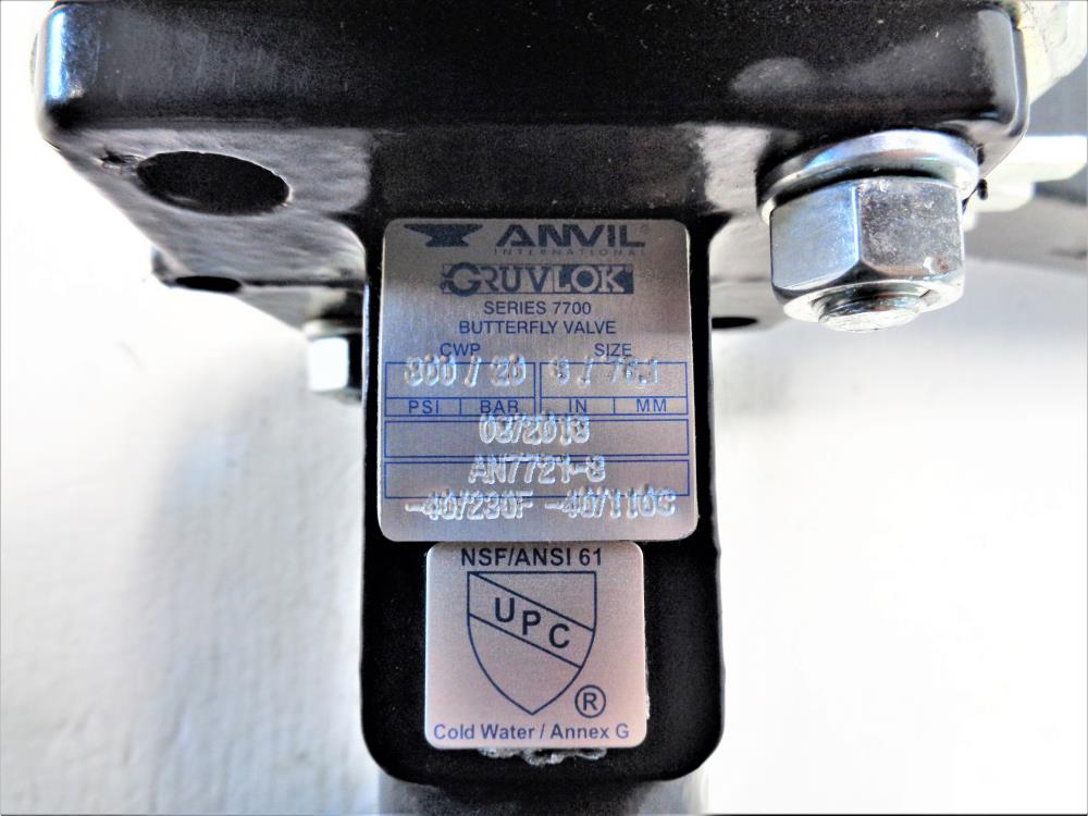 Anvil Gruvlok Series 7700 Butterfly Valve, 3", AN7721-3